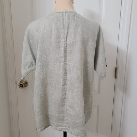 J. Jill Size Unknown Sage Green Garment Dyed Linen Round Neck Pocket Basic Top - Picture 3 of 11